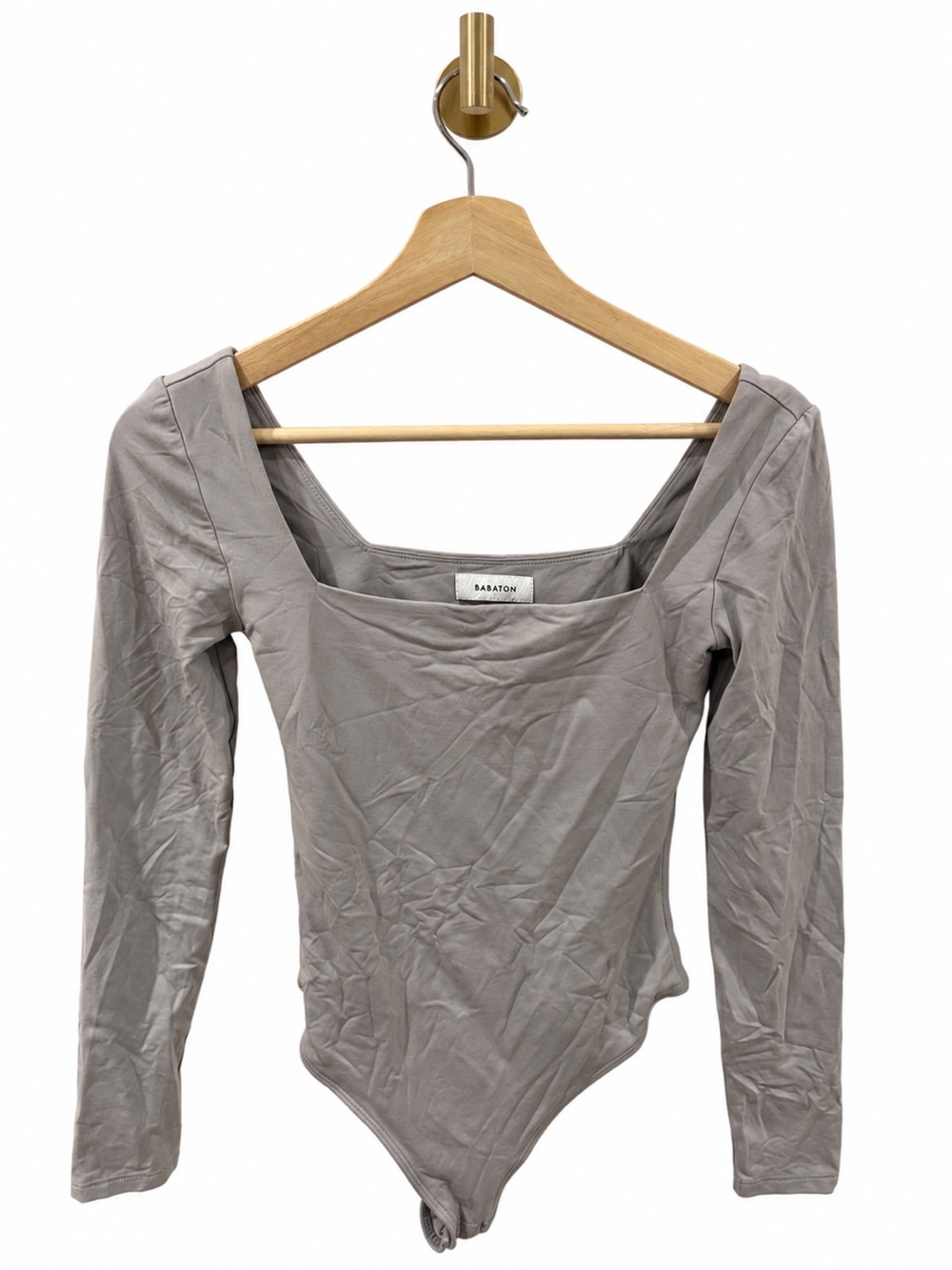 Babaton Taupe Square-Neck Long Sleeve Bodysuit